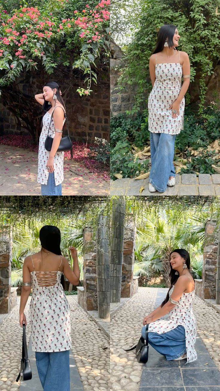 White Floral Sleeveless Kurti Top for Women & Girls | Spaghetti Strap Back Lace-Up Indo-Western Summer Top