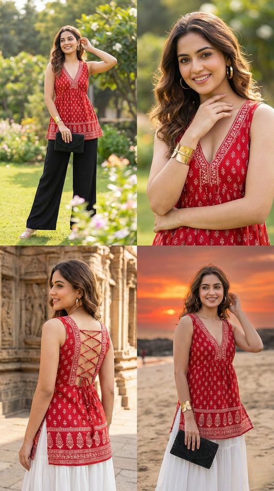 ❤️ Red Ethnic Boho Backless Sleeveless Top for Women