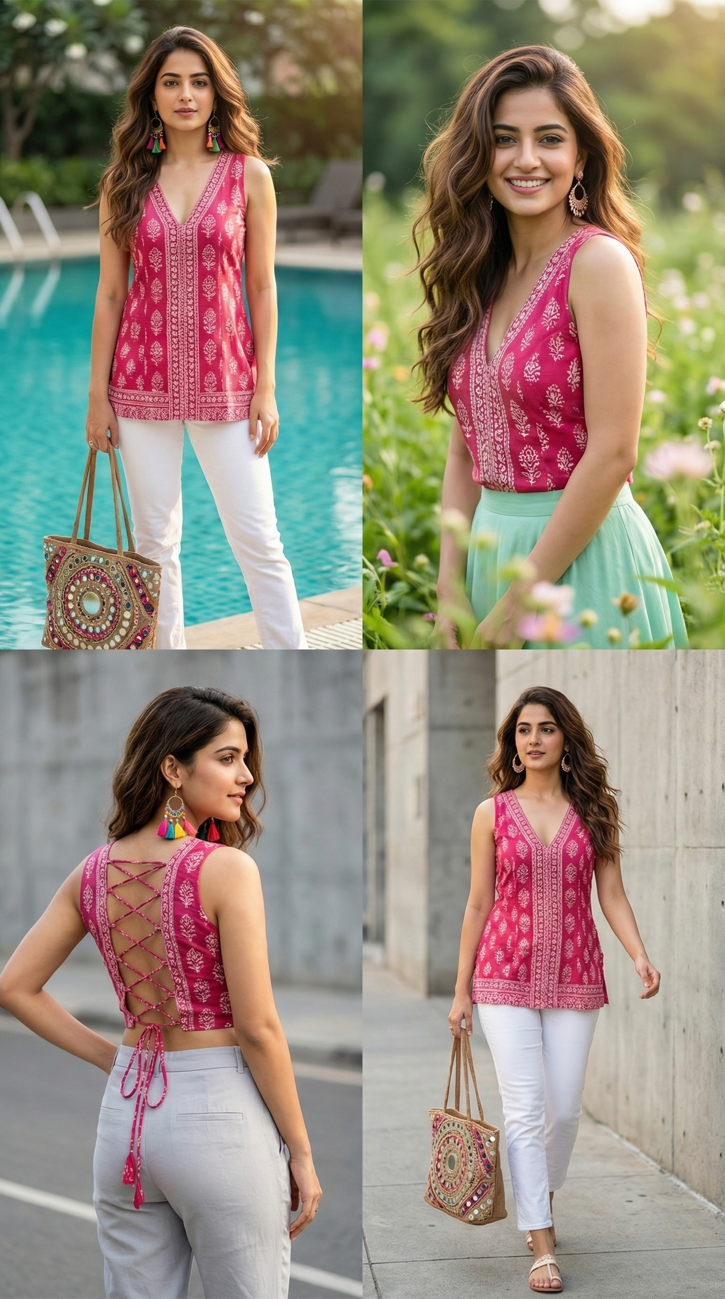 🌸Pink Boho Ethnic Sleeveless Back-Tie Printed Top for Women