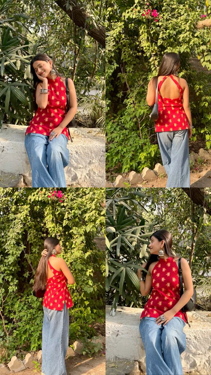 Red Boho Halter-Neck Sleeveless Kurti Top for Women & Girls | Ethnic Printed Stylish Summer Top