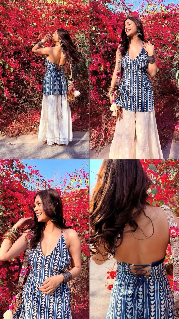 Aarika Indigo Boho Sleeveless Tie-Back Kurti Top